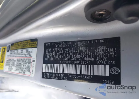 2006 Toyota Avalon Xl из США, поврежденный, VIN 4T1BK36B26U128671